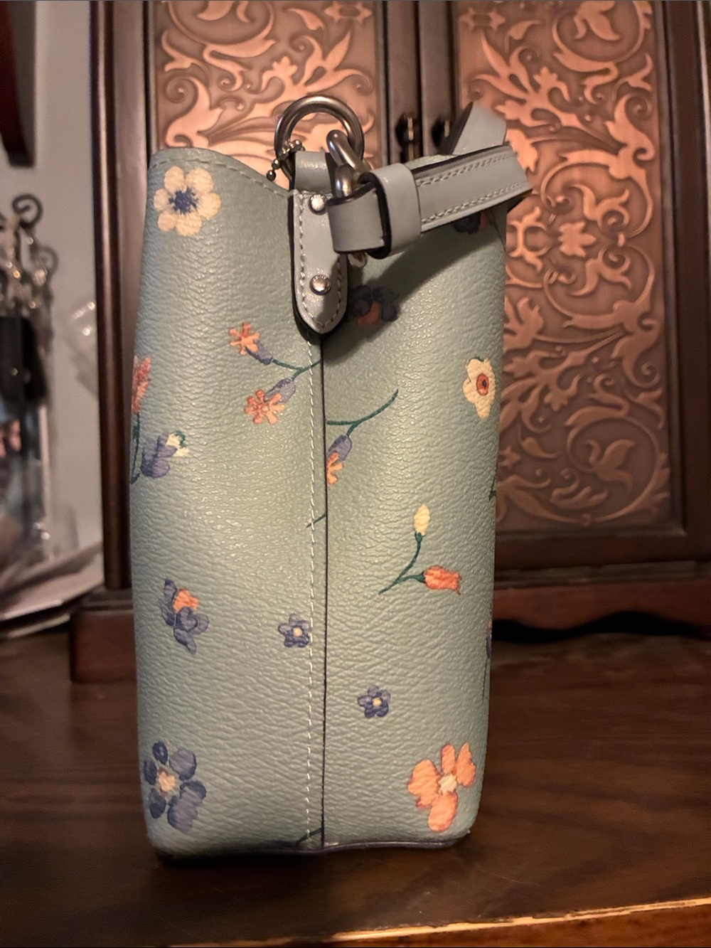 Coach  Floral Pebbled Leather Crossbody Bag with Silver Hardware - Picture 4 of 7